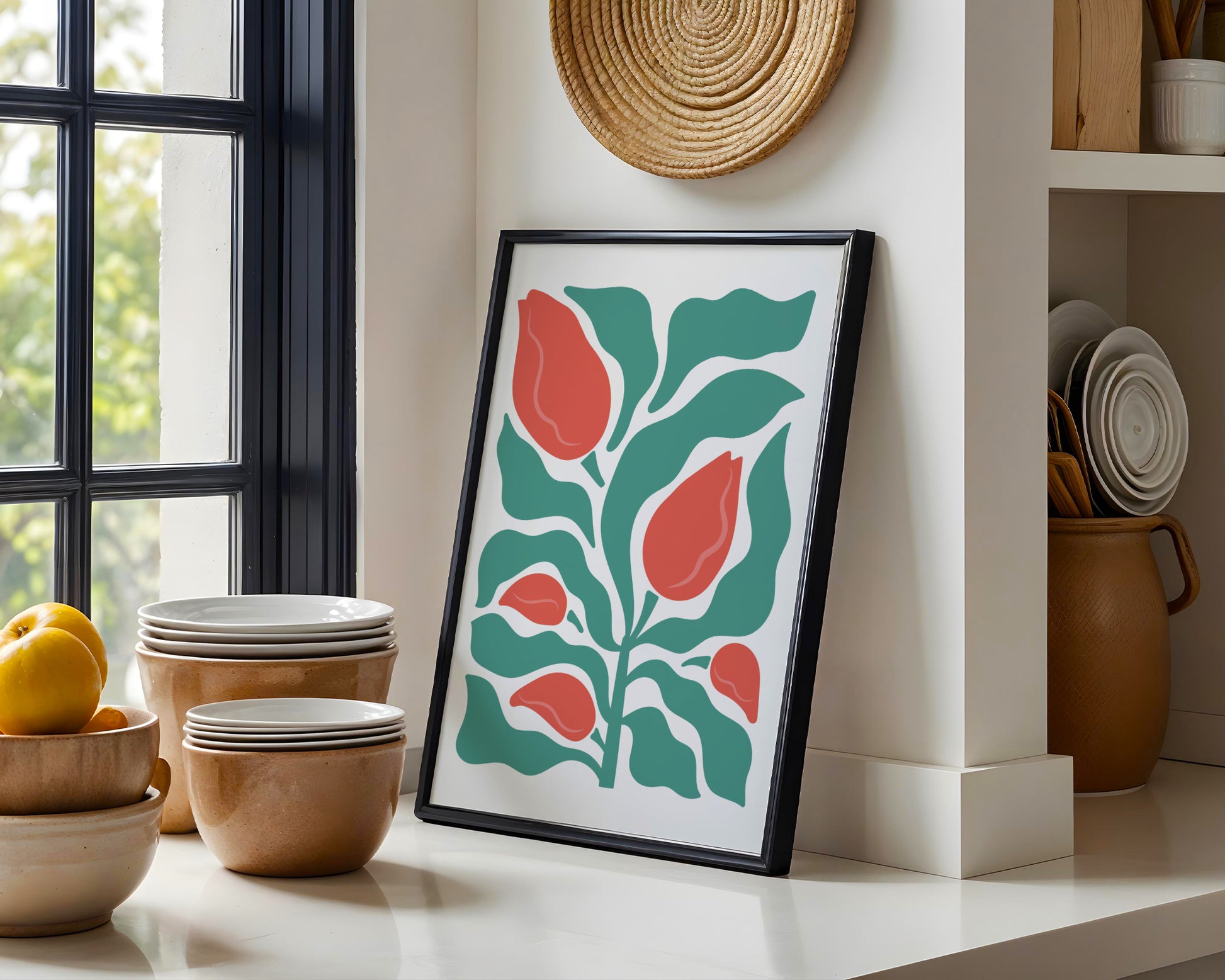 Abstract Red Floral Botanical Framed Poster – Framed Wall Art Poster - Image 1