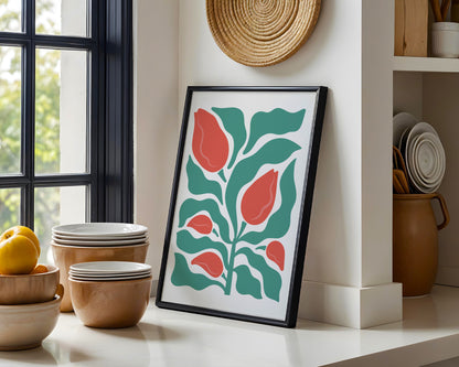 Abstract Red Floral Botanical Framed Poster – Framed Wall Art Poster - Image 1