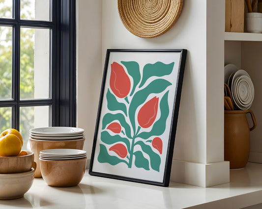 Abstract Red Floral Botanical Framed Poster – Framed Wall Art Poster - Image 1