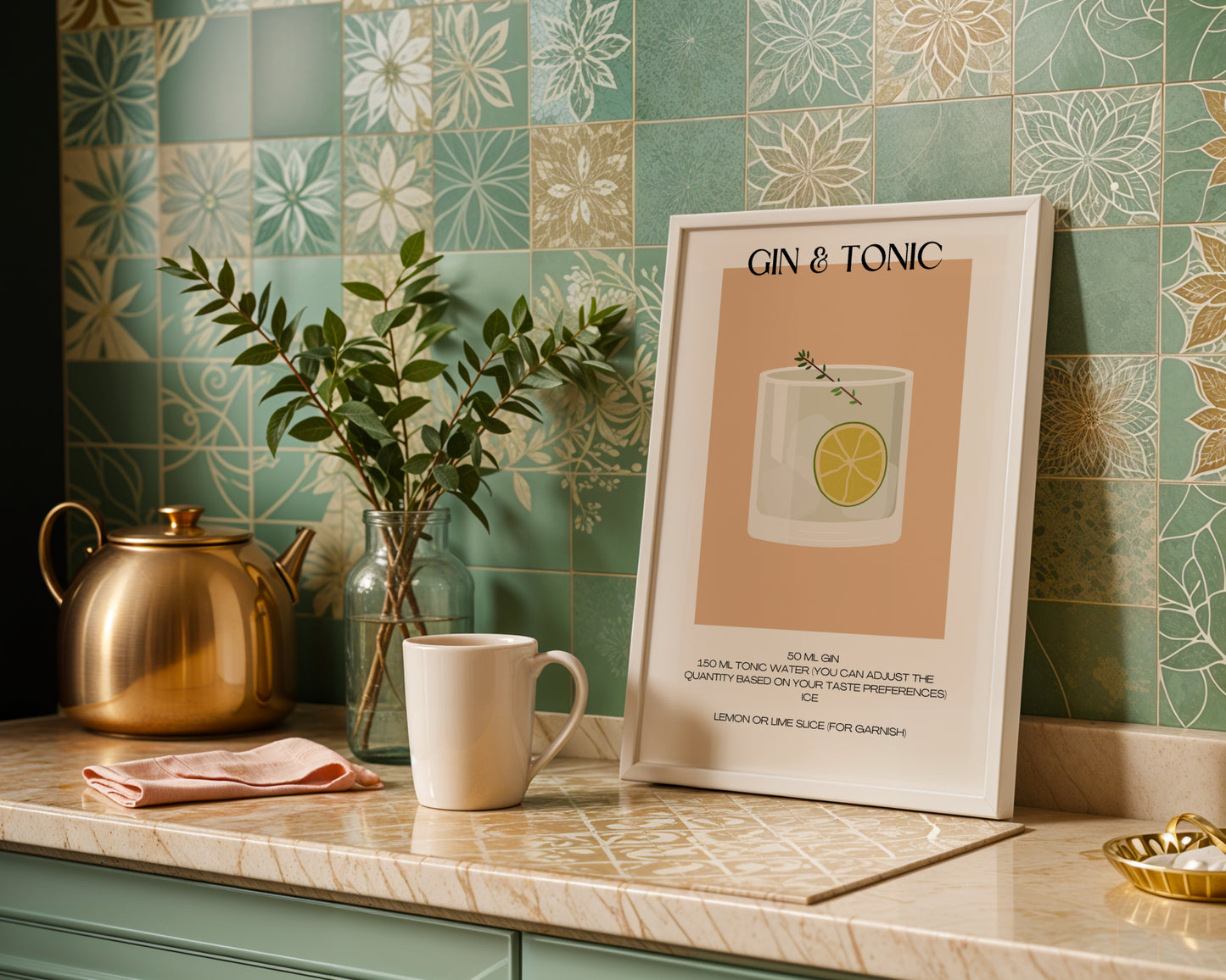 Gin & Tonic Cocktail Recipe Framed Poster#4 – Framed Wall Art Poster - Image 1