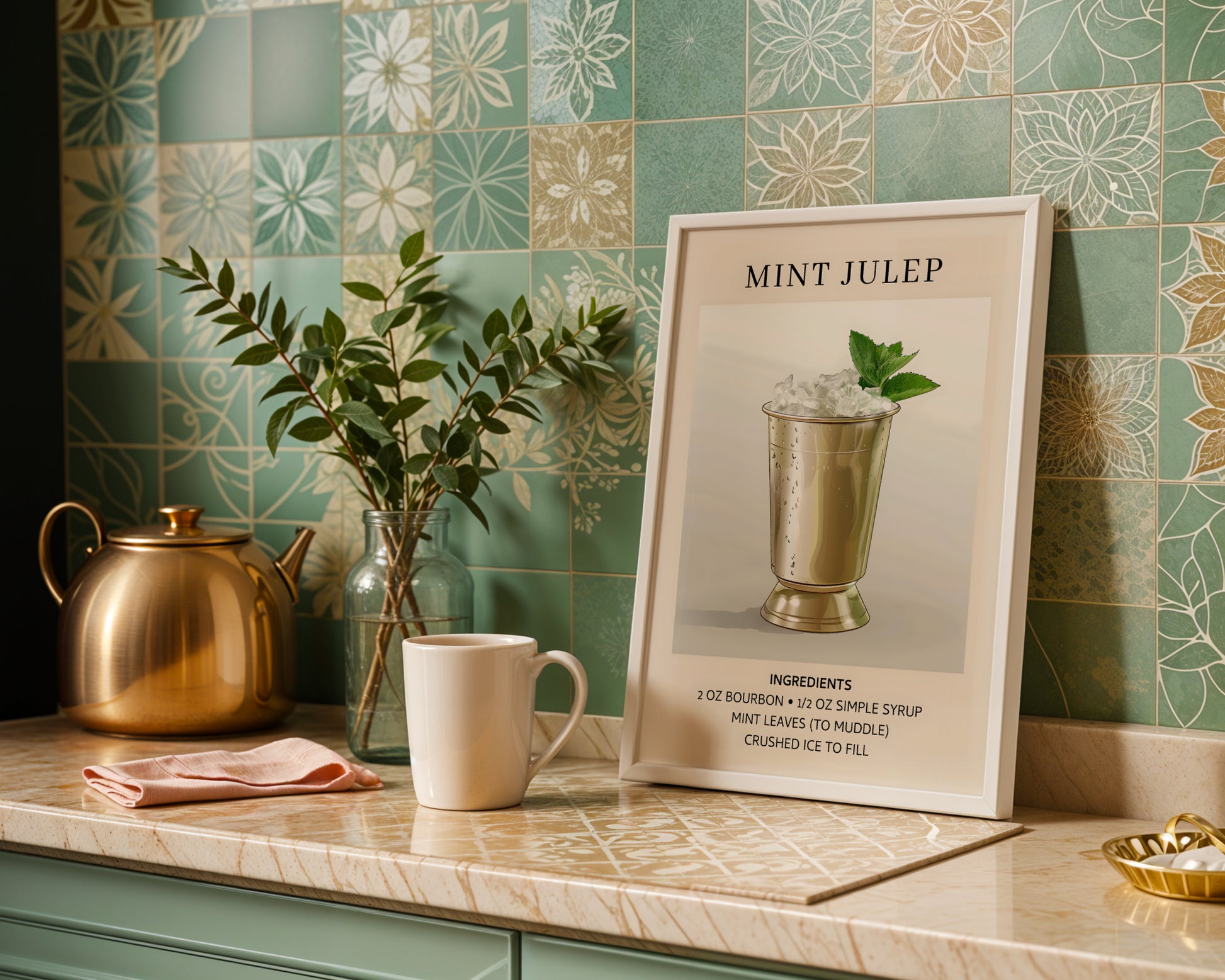 Mint Julep Cocktail Recipe Framed Poster – Framed Wall Art Poster - Image 1