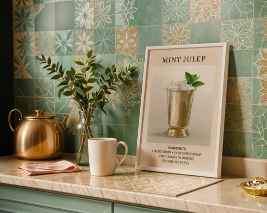 Mint Julep Cocktail Recipe Framed Poster – Framed Wall Art Poster - Image 1