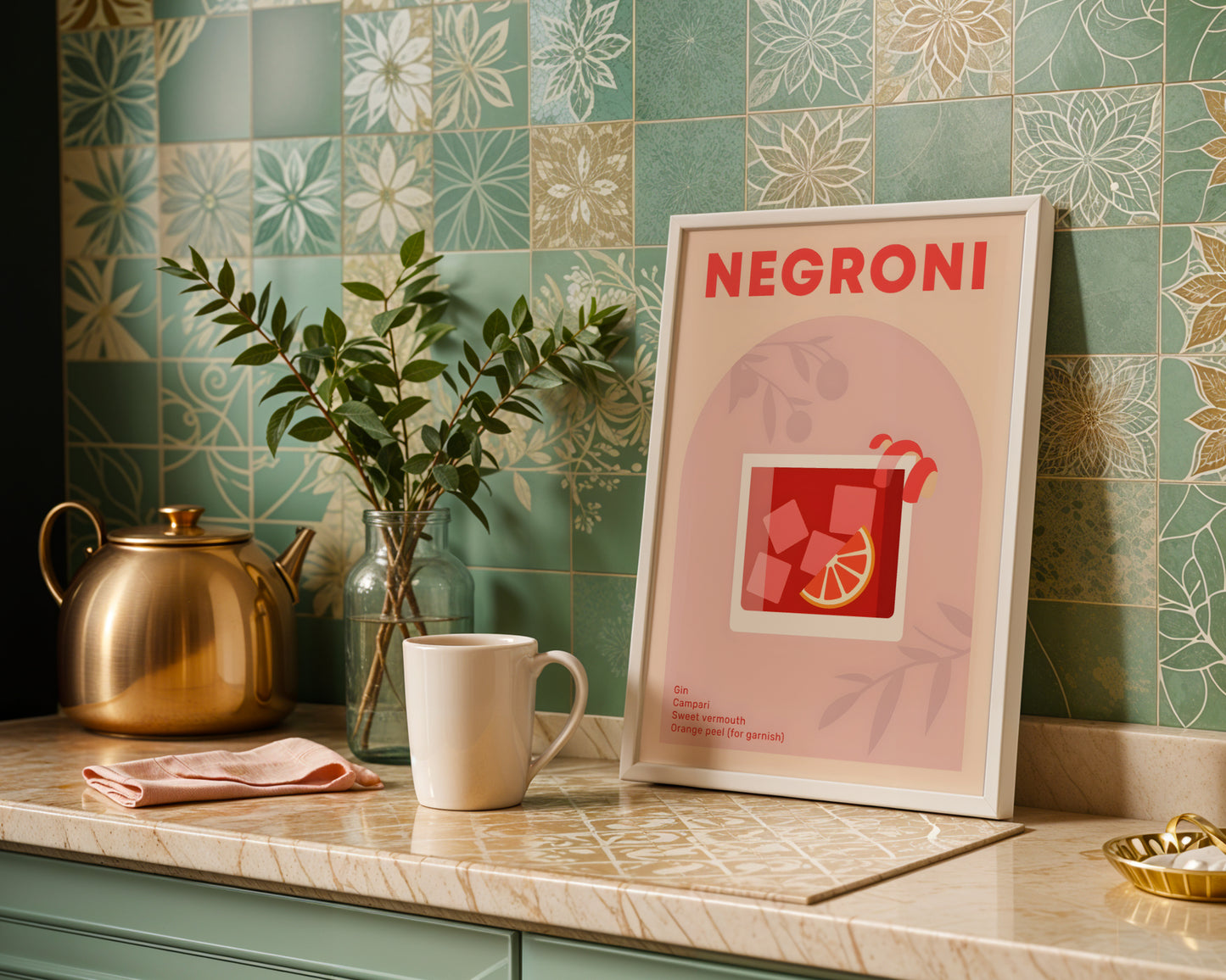 Negroni Cocktail Recipe Framed Poster#2 – Framed Wall Art Poster - Image 1