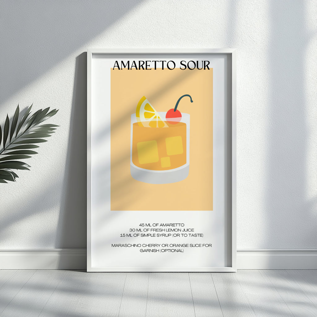 Amaretto Sour Cocktail Recipe Wall Art – Framed Wall Art Poster - Image 3
