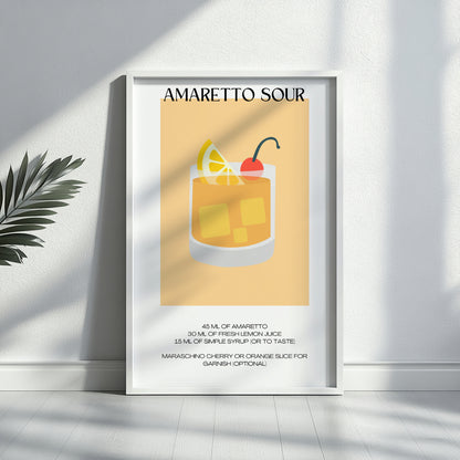 Amaretto Sour Cocktail Recipe Wall Art – Framed Wall Art Poster - Image 3