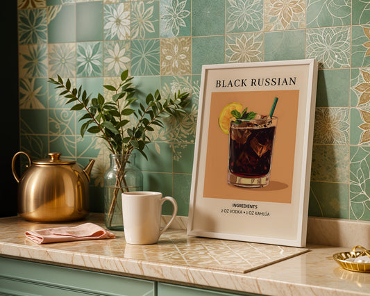 Black Russian Cocktail Recipe Framed Poster – Framed Wall Art Poster - Image 1