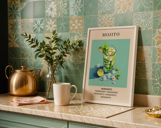 Mojito Cocktail Recipe Framed Poster – Framed Wall Art Poster - Image 1