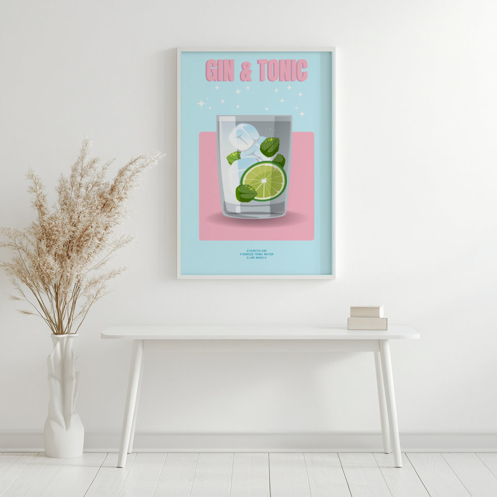 Gin & Tonic Cocktail Recipe Framed Poster#3 – Framed Wall Art Poster - Image 3