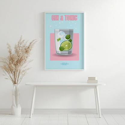 Gin & Tonic Cocktail Recipe Framed Poster#3 – Framed Wall Art Poster - Image 3