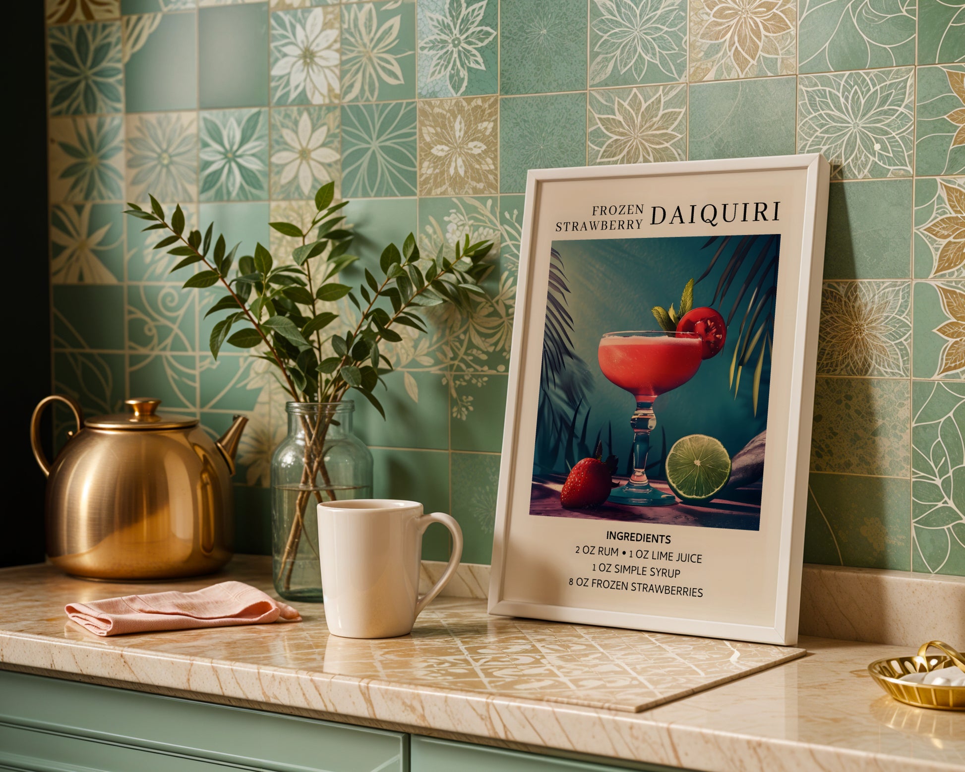 Frozen Strawberry Daiquiri Recipe Framed Wall Art – Framed Wall Art Poster - Image 1