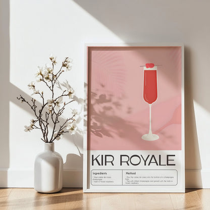 Kir Royale Cocktail Recipe Framed Poster#1 – Framed Wall Art Poster - Image 4