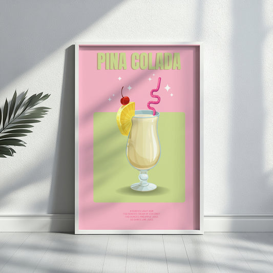 Pina Colada Cocktail Recipe Framed Poster#1 – Framed Wall Art Poster - Image 2