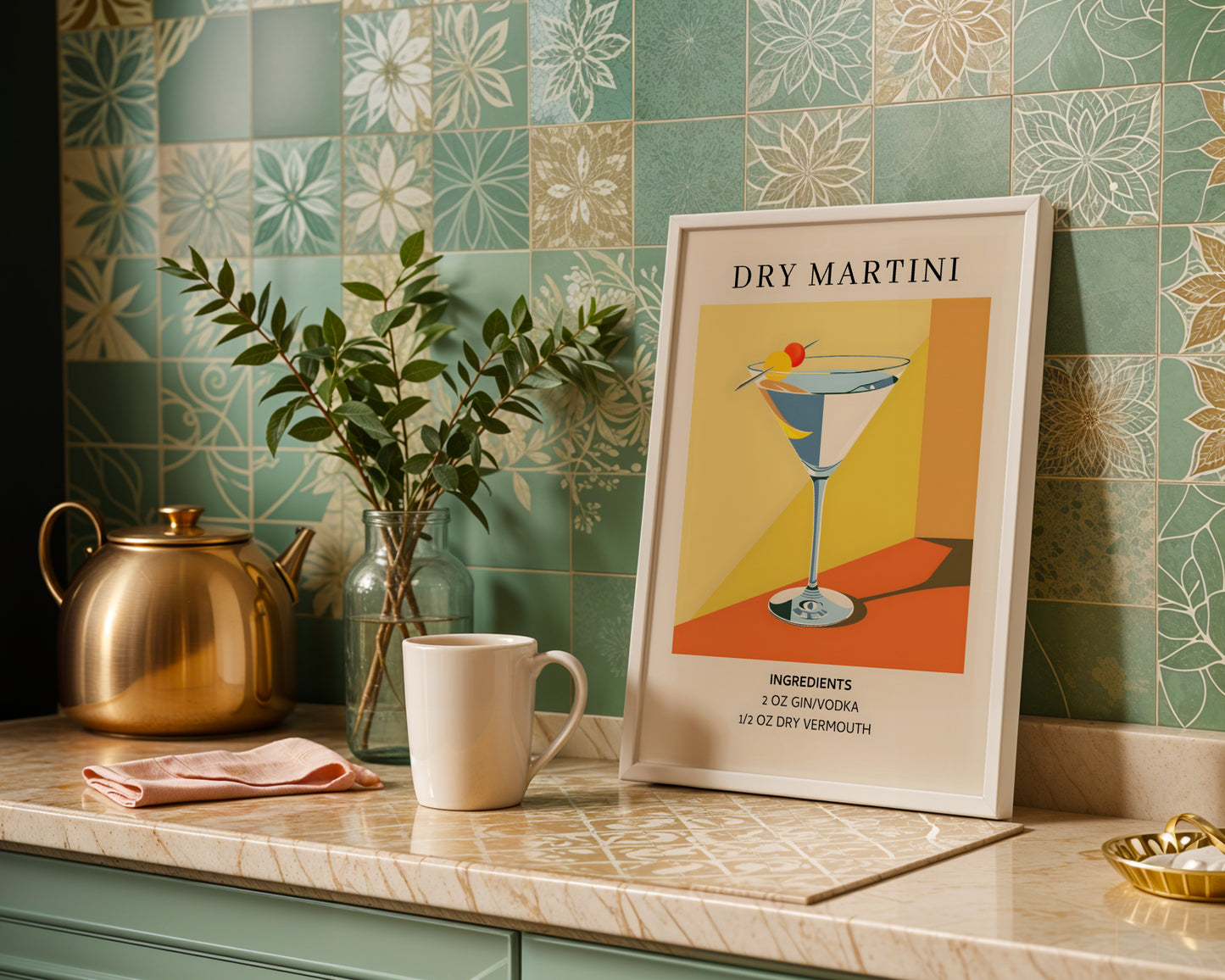 Dry Martini Cocktail Recipe Framed Wall Art – Framed Wall Art Poster - Image 1