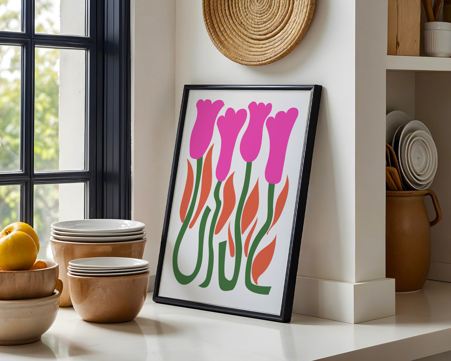 Abstract Pink Tulips & Leaves Framed Wall Art – Framed Wall Art Poster - Image 2