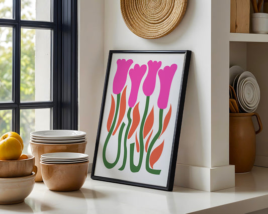 Abstract Pink Tulips & Leaves Framed Wall Art – Framed Wall Art Poster - Image 2