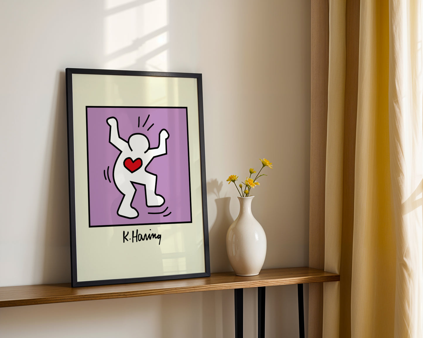 Vibrant Keith Haring Dancing Heart Figure Framed Poster - View 4
