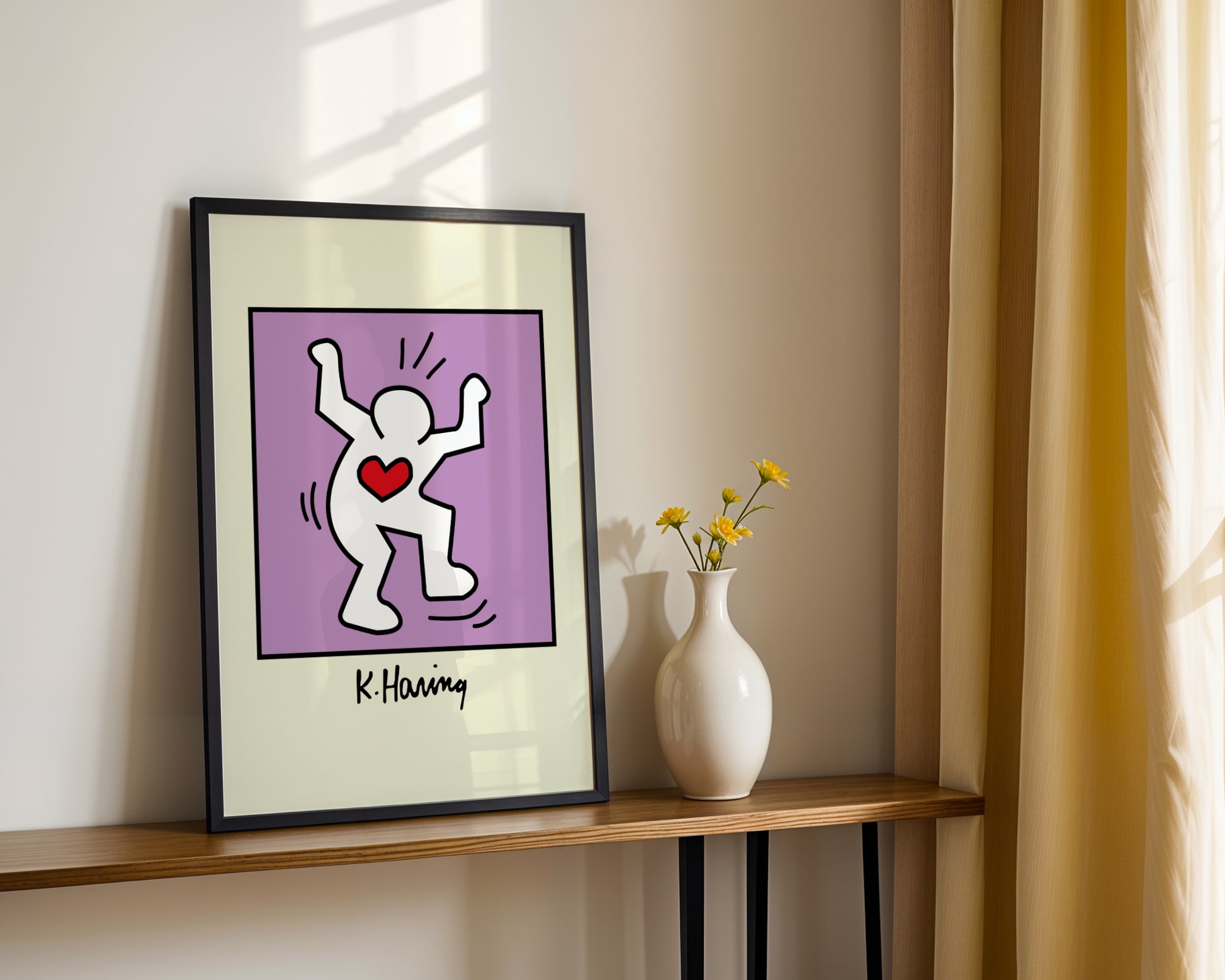 Vibrant Keith Haring Dancing Heart Figure Framed Poster - View 4