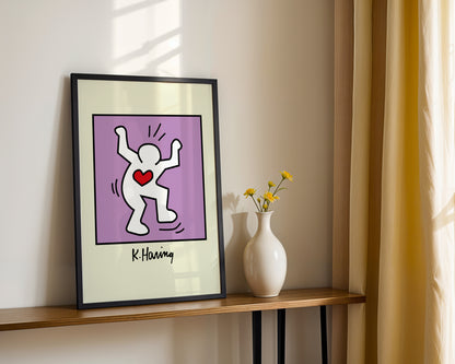 Vibrant Keith Haring Dancing Heart Figure Framed Poster - View 4