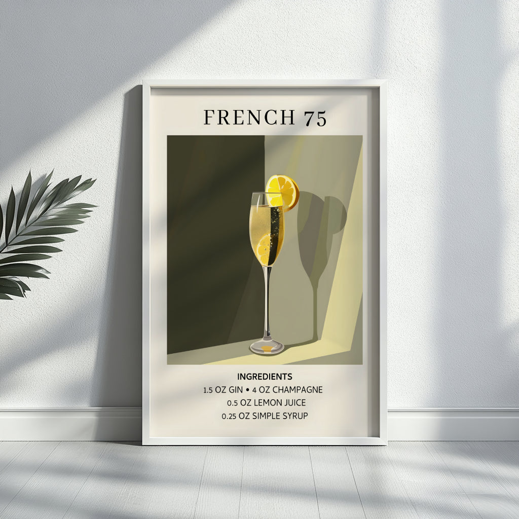 French 75 Cocktail Recipe Framed Poster – Framed Wall Art Poster - Image 2