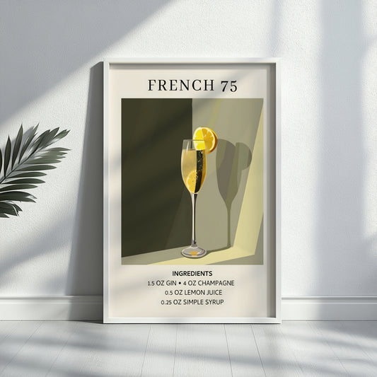 French 75 Cocktail Recipe Framed Poster – Framed Wall Art Poster - Image 2