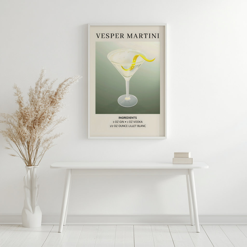 Vesper Martini Cocktail Recipe Framed Poster – Framed Wall Art Poster - Image 2