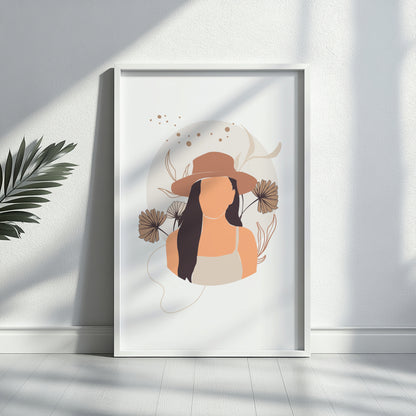 Boho Woman Hat Abstract Floral Framed Poster – Framed Wall Art Poster - Image 1