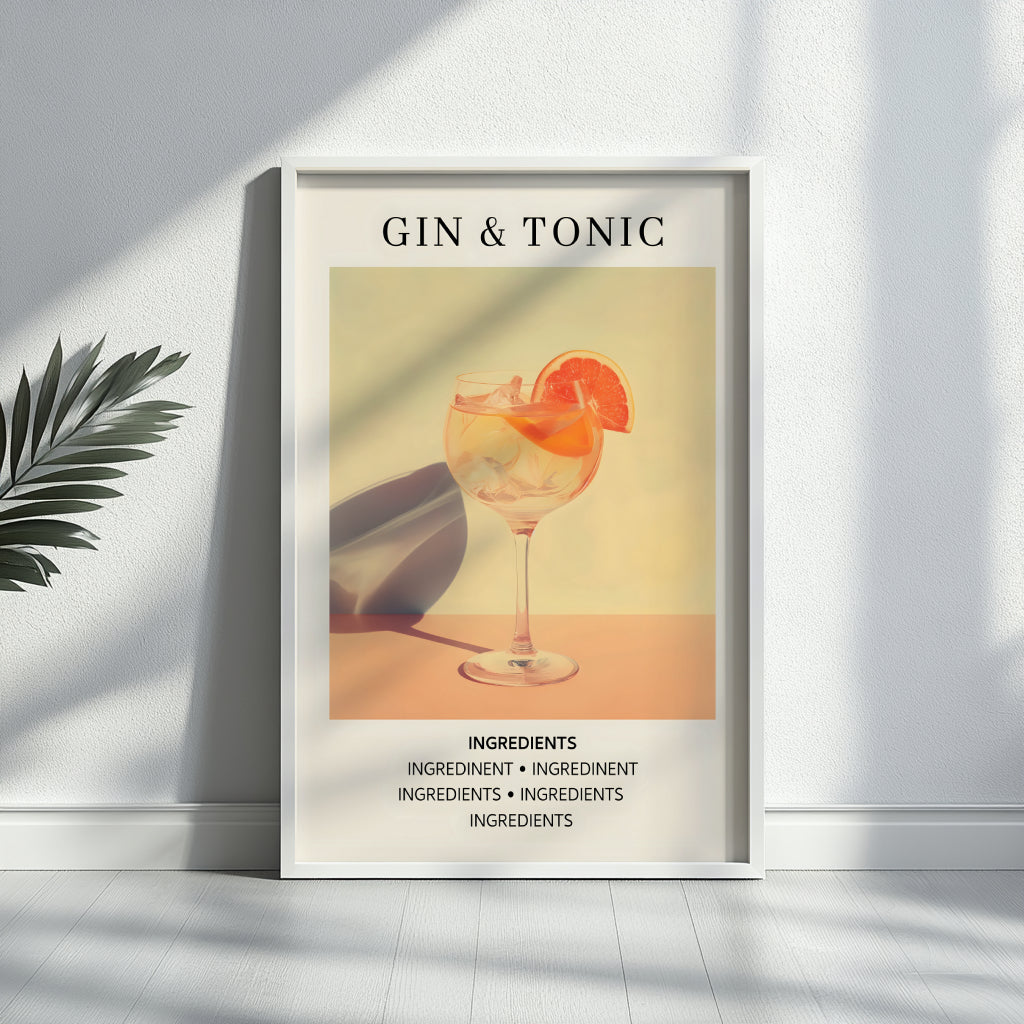Gin & Tonic Cocktail Recipe Framed Poster – Framed Wall Art Poster - Image 2