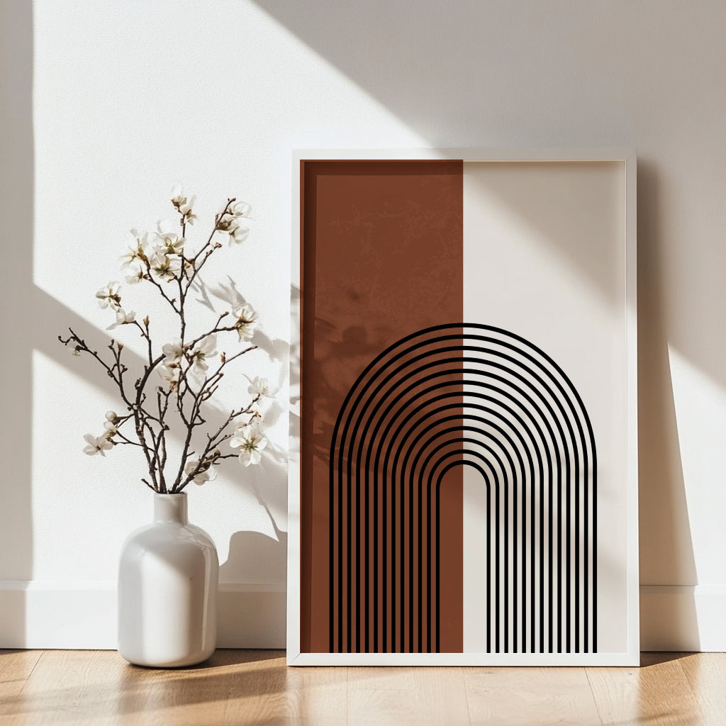 Terracotta & Beige Geometric Arches Wall Art – Framed Wall Art Poster - Image 1