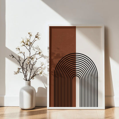 Terracotta & Beige Geometric Arches Wall Art – Framed Wall Art Poster - Image 1
