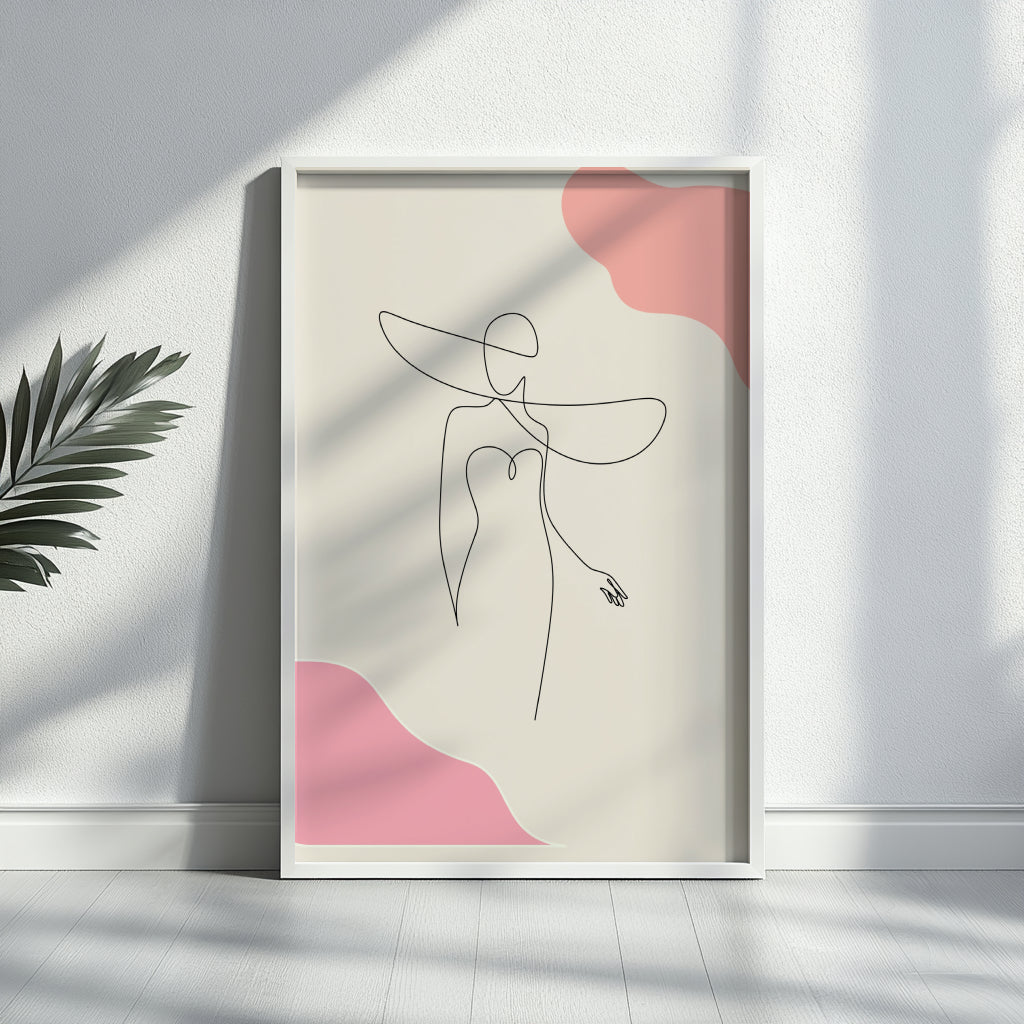 Elegant Woman Hat Line Art Framed Poster – Framed Wall Art Poster - Image 3