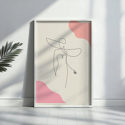 Elegant Woman Hat Line Art Framed Poster – Framed Wall Art Poster - Image 3