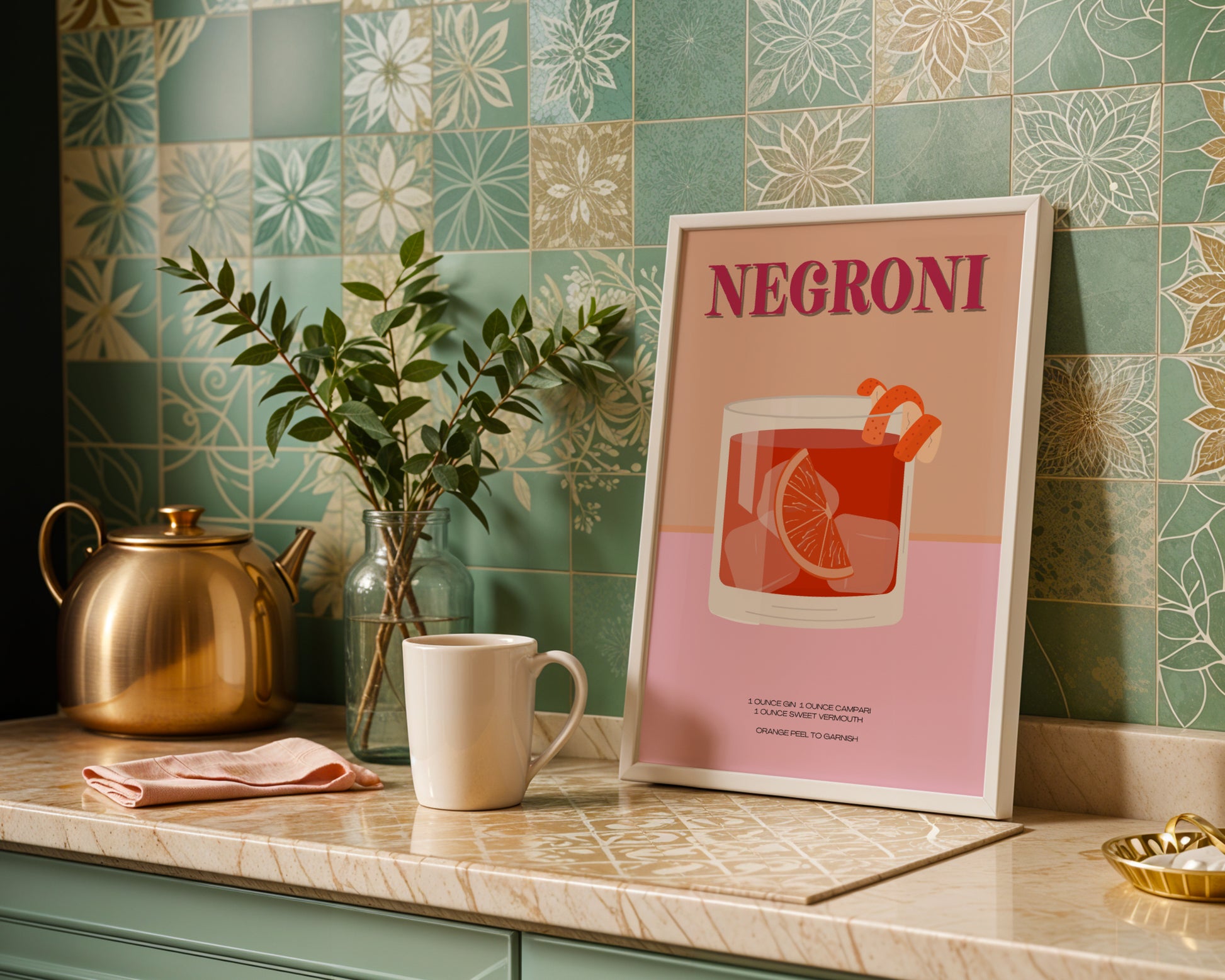 Negroni Cocktail Drink Recipe Framed Poster – Framed Wall Art Poster - Image 1