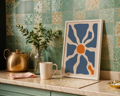Organic Blue & Orange Abstract Bloom Framed Poster – Framed Wall Art Poster - Image 3