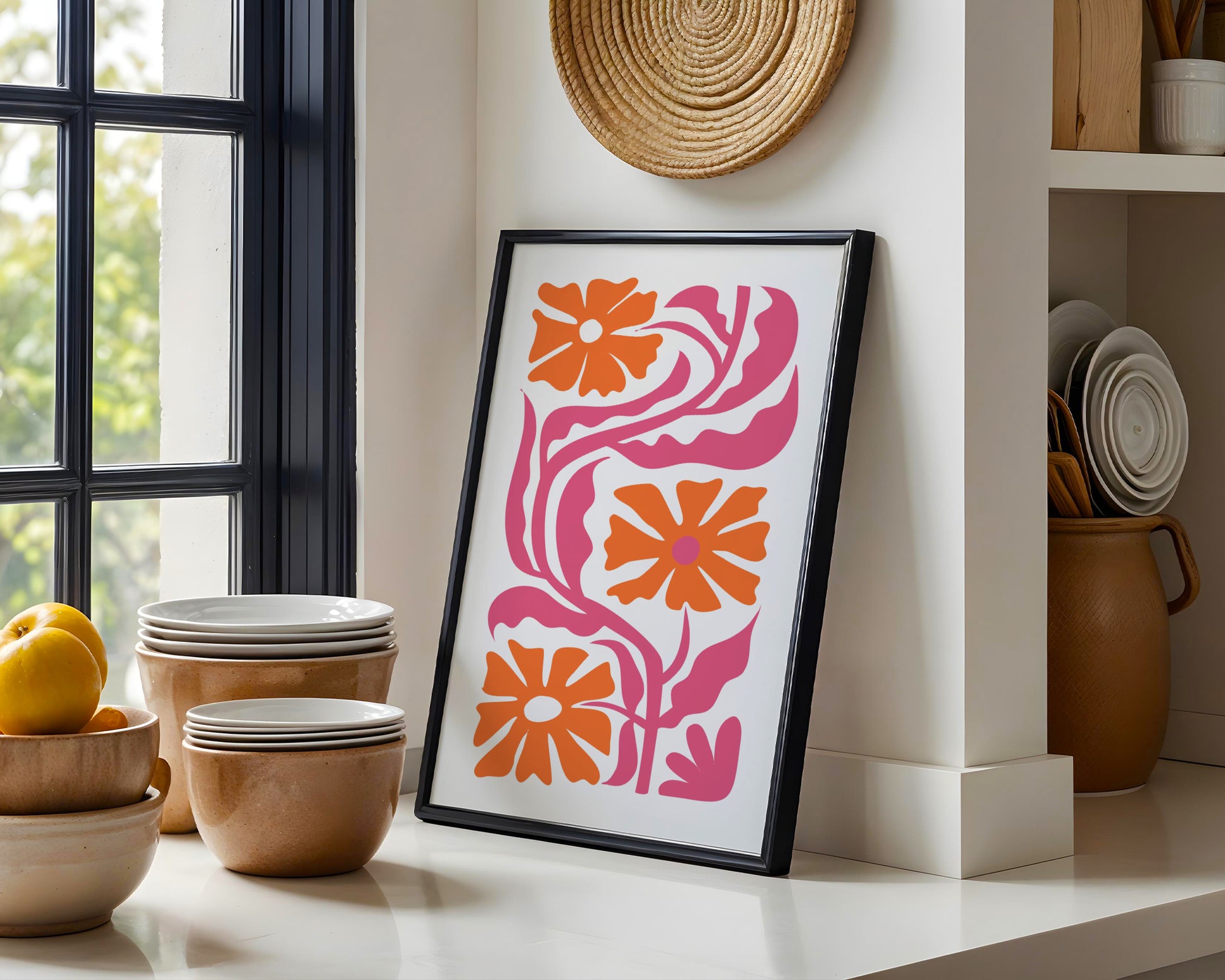 Vibrant Abstract Orange & Pink Floral Framed Poster – Framed Wall Art Poster - Image 4