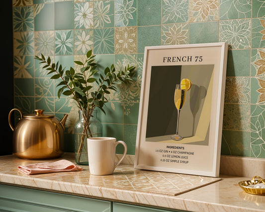 French 75 Cocktail Recipe Framed Poster – Framed Wall Art Poster - Image 1