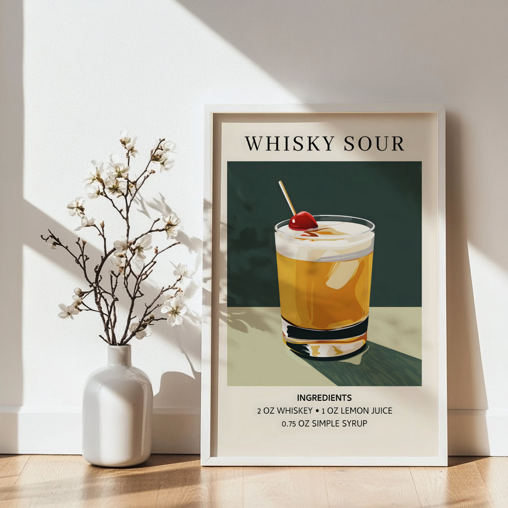 Whisky Sour Cocktail Recipe Framed Poster#1 – Framed Wall Art Poster - Image 4