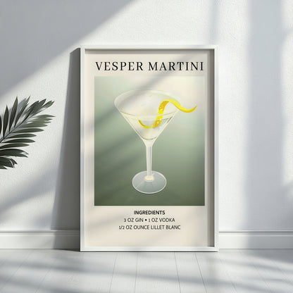 Vesper Martini Cocktail Recipe Framed Poster – Framed Wall Art Poster - Image 3