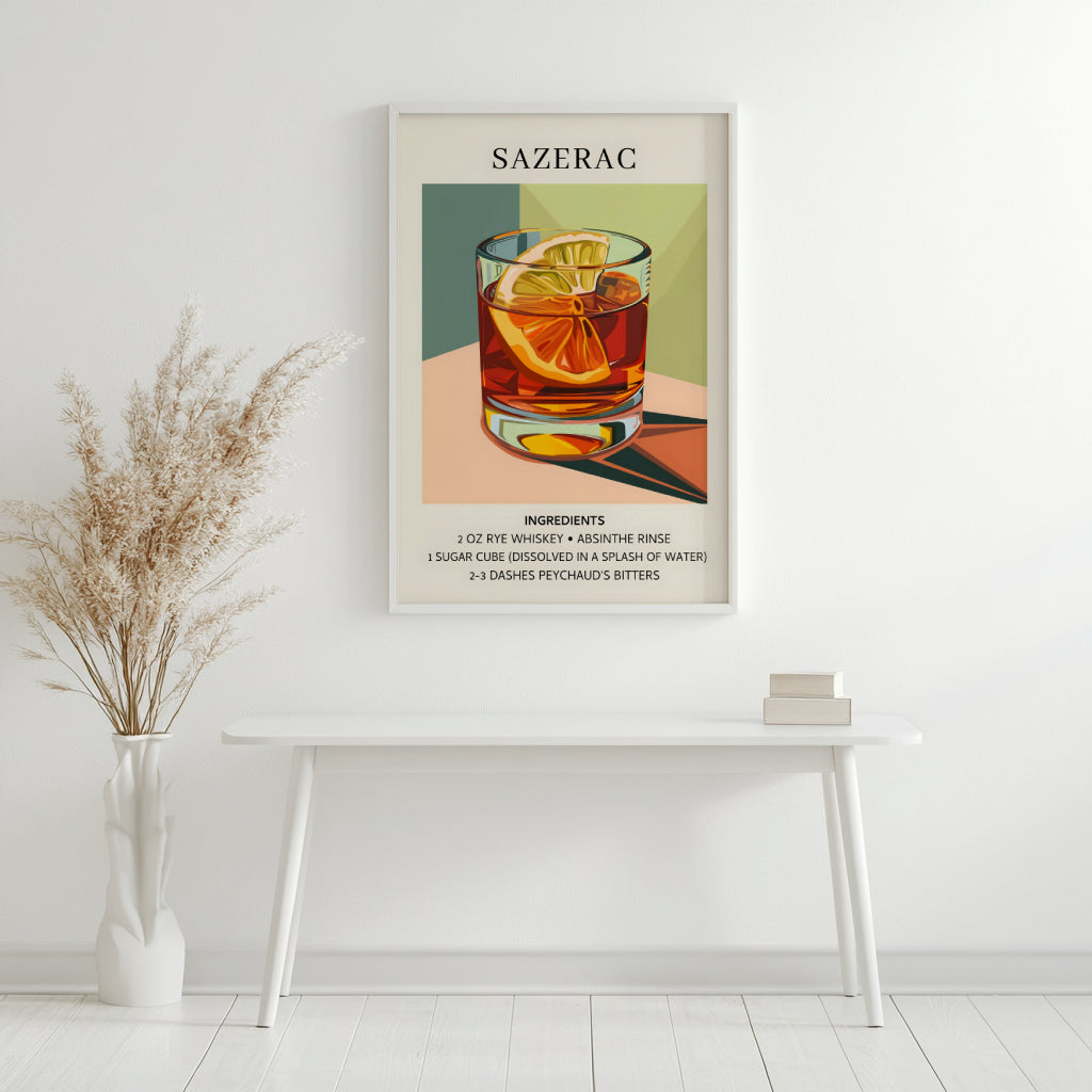 Sazerac Cocktail Recipe Framed Poster – Framed Wall Art Poster - Image 2