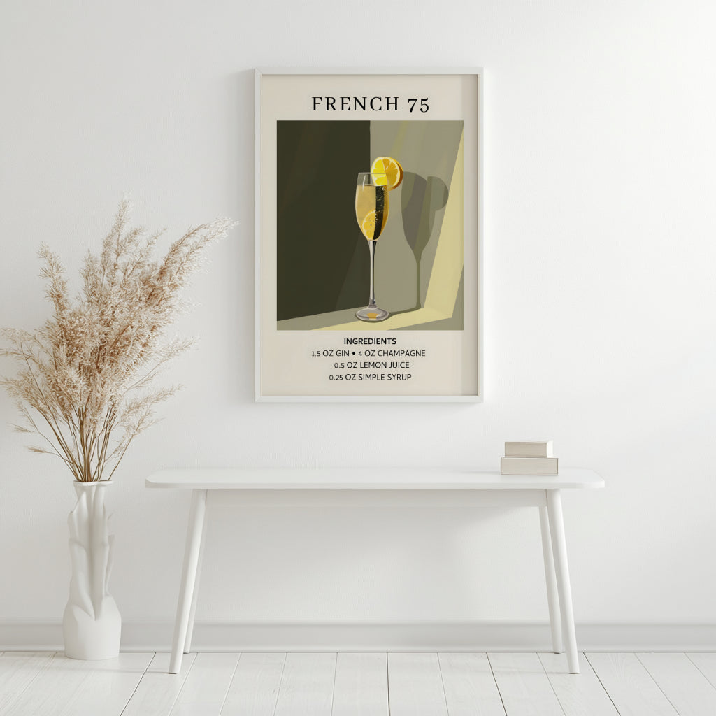 French 75 Cocktail Recipe Framed Poster – Framed Wall Art Poster - Image 3