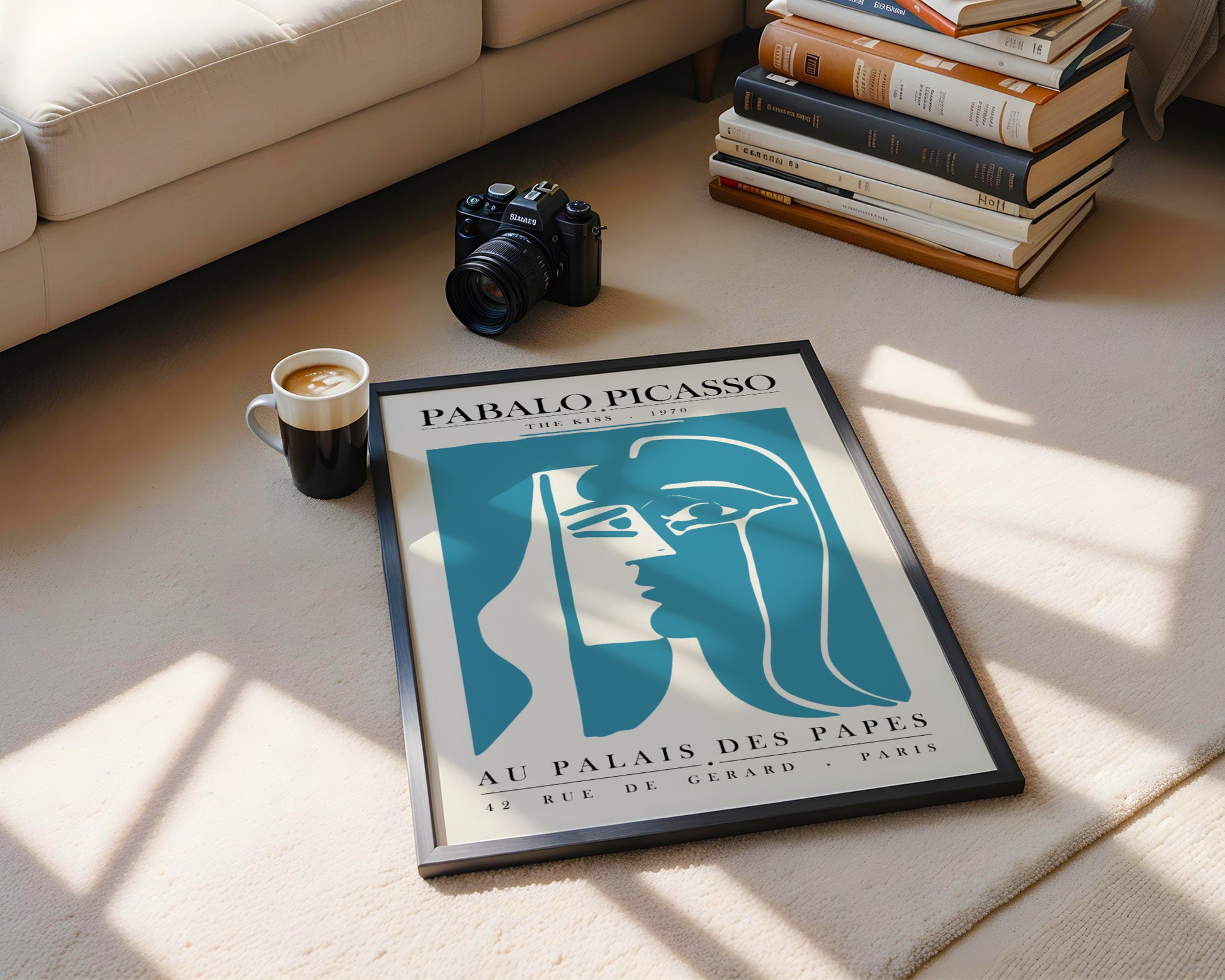 Picasso The Kiss Abstract Cubist Teal Framed Poster - View 1