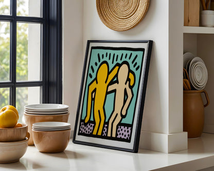 Keith Haring Style Dancing Figures Framed Poster - View 2