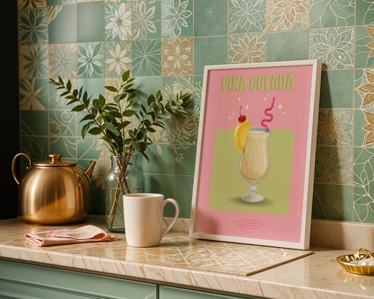Pina Colada Cocktail Recipe Framed Poster#1 – Framed Wall Art Poster - Image 1