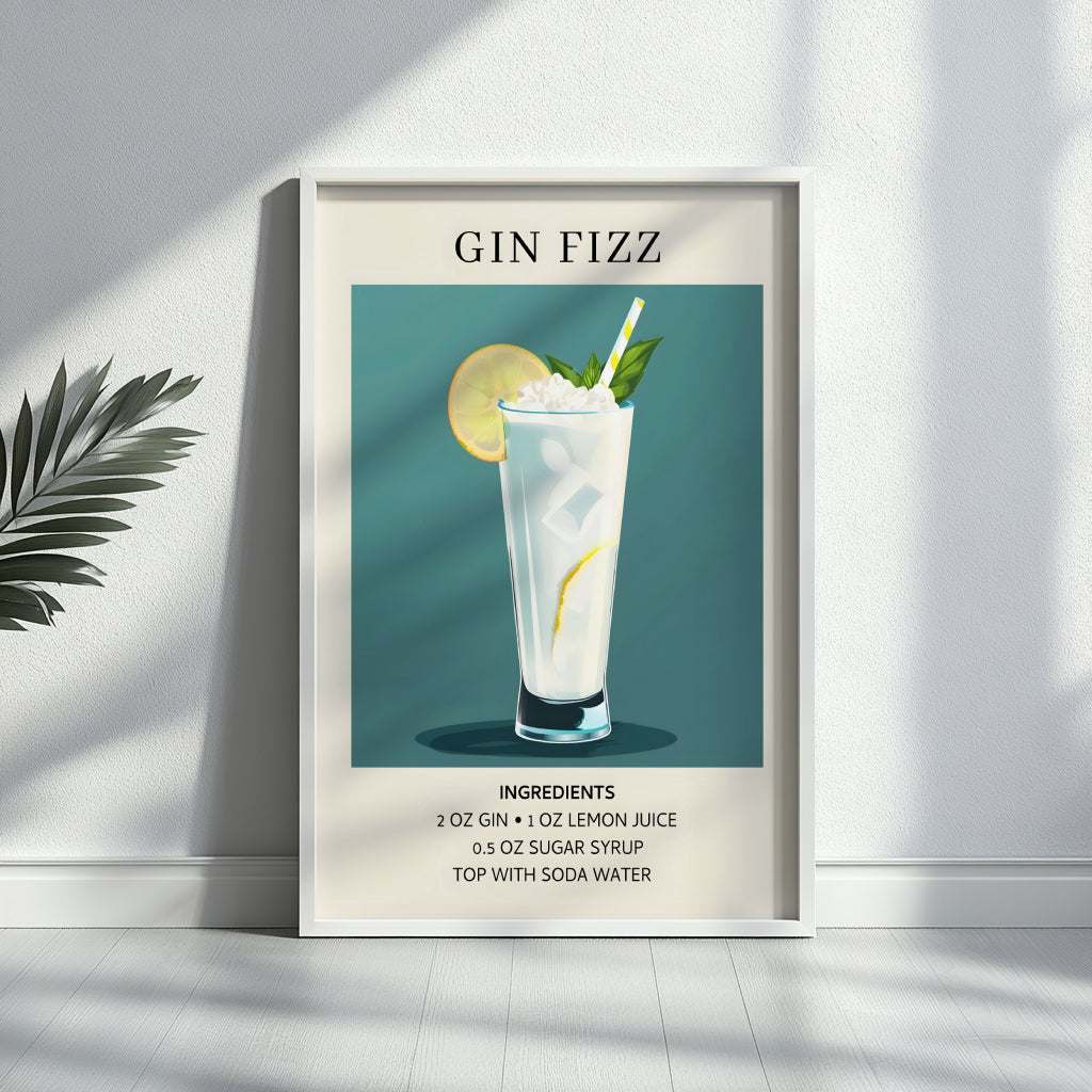 Gin Fizz Cocktail Recipe Framed Poster – Framed Wall Art Poster - Image 2