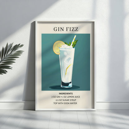 Gin Fizz Cocktail Recipe Framed Poster – Framed Wall Art Poster - Image 2
