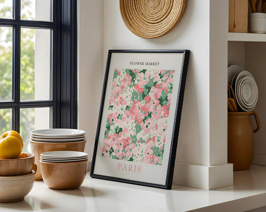 Paris Flower Market Abstract Floral Framed Poster – Framed Wall Art Poster - Image 1