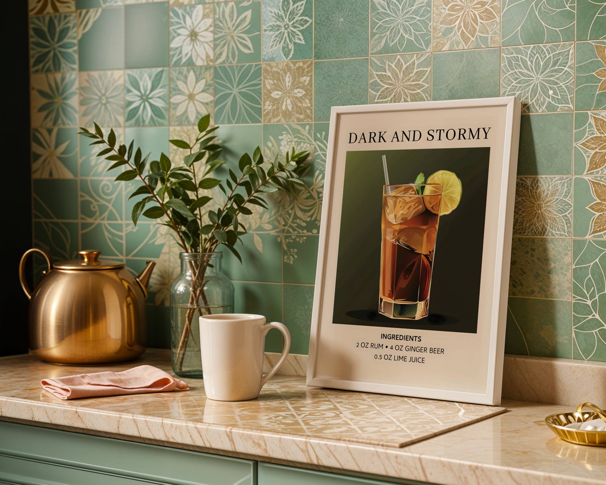 Dark & Stormy Cocktail Recipe Framed Wall Art – Framed Wall Art Poster - Image 1