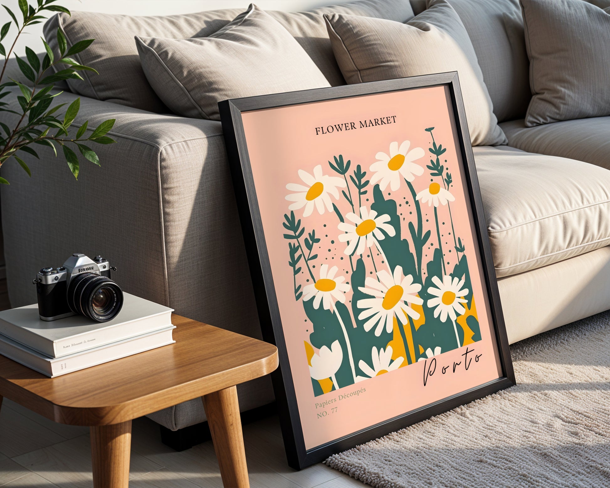 Porto Flower Market Daisy Art Framed Poster – Framed Wall Art Poster - Image 1