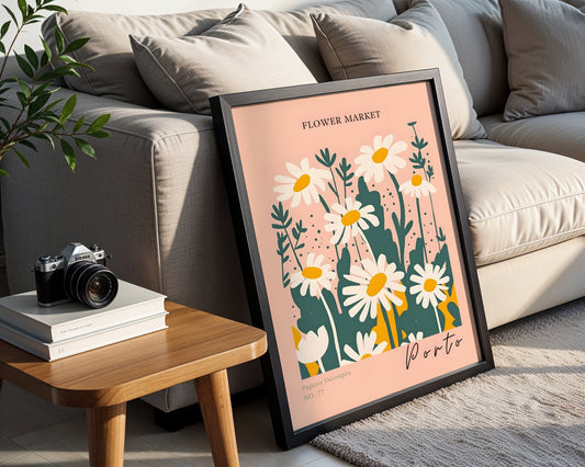 Porto Flower Market Daisy Art Framed Poster – Framed Wall Art Poster - Image 1