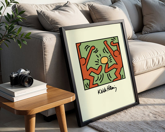 Keith Haring Style Pop Art Dancing Figures Framed Poster - View 1