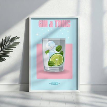 Gin & Tonic Cocktail Recipe Framed Poster#3 – Framed Wall Art Poster - Image 4